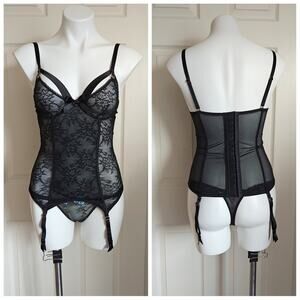Valege black mesh lace corset lingerie with garter Euro 75B/US 34B